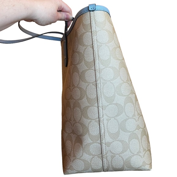 SOLD! Coach Signature Monogram City Tote Reversible Bag Beige Cornflower Blue - Picture 4 of 8